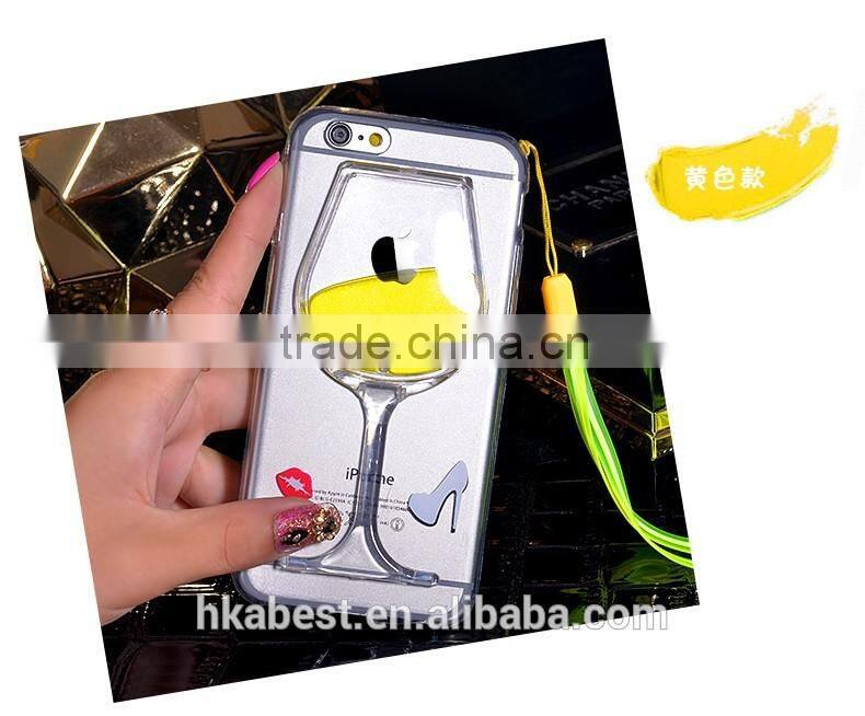 3D liquid wine glass with stand phone case for iphone