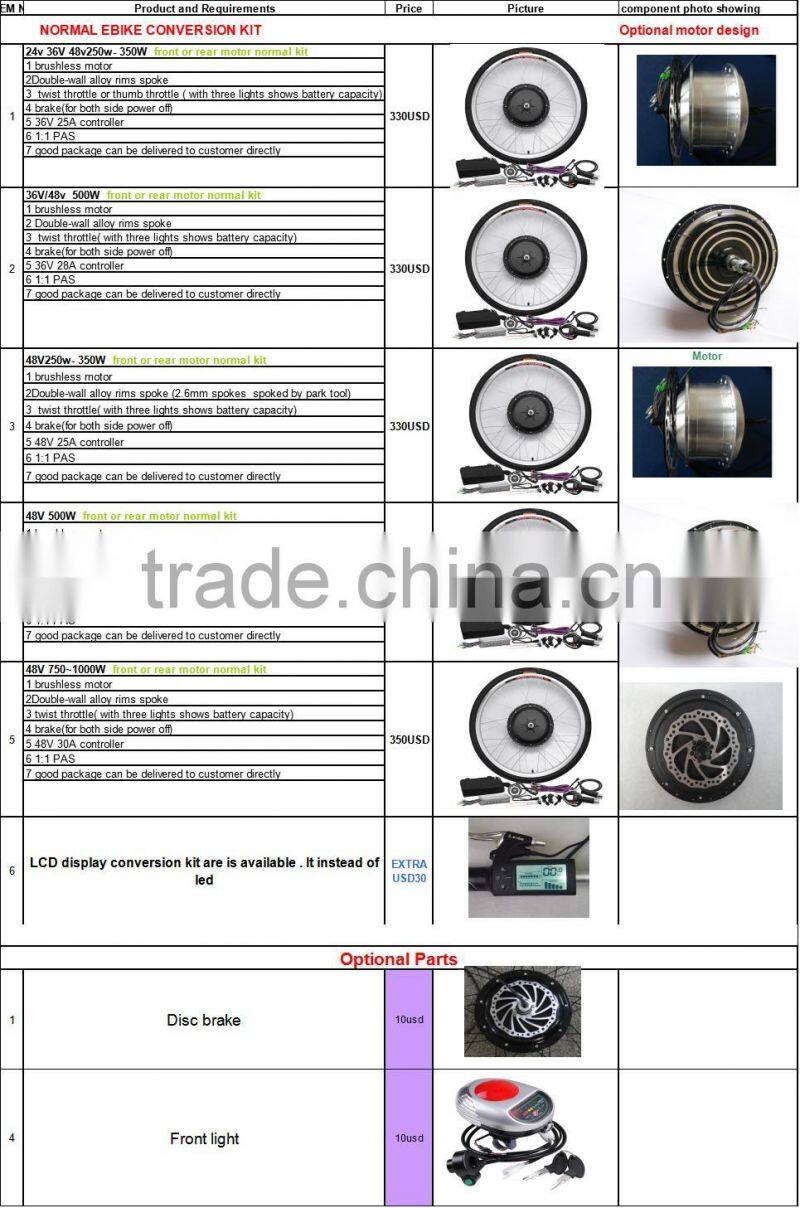 LCD display 26'' 48V 1000W Electric Bike Conversion Kits