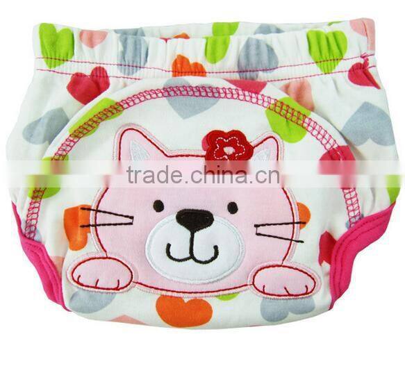 3 layer cartoon cat design baby cloth nappy, baby diaper, reusable baby nappy, cartoon embroidered training baby cloth nappy,