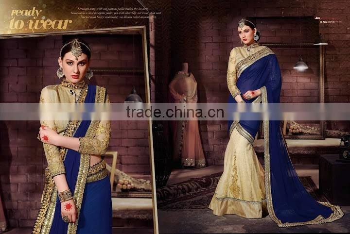 Sea Green Georgette On Net Lehenga Saree