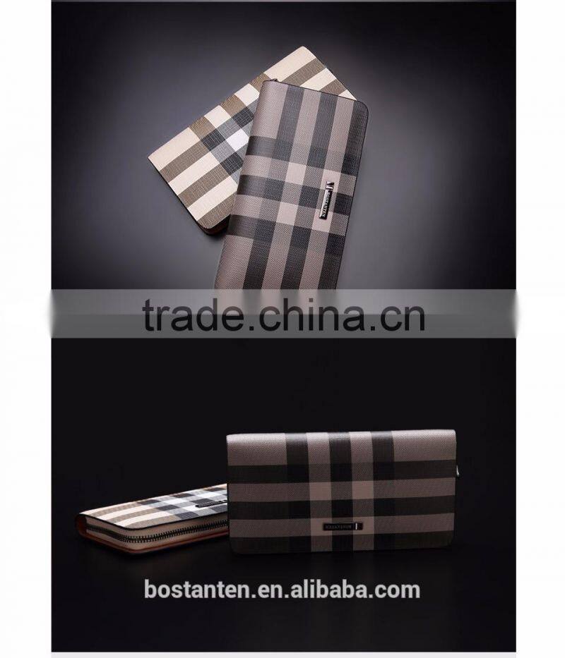 classic plaid leather wallets clutch hand bag for men fashion