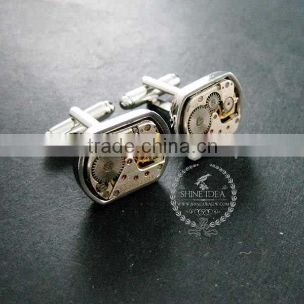 15x21mm vintage style steam punk watch movement core rhodium,metal gun black fashion cuff links 6600068