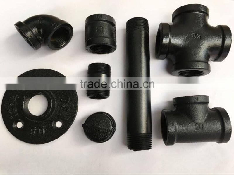 black malleable iron soild four way pipe fitting