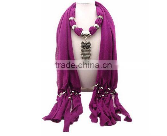 2014 Newest Fashion Ladies Owl Diamante Pendant Jewellery Necklace Neck Scarf Wrap