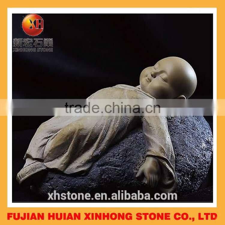 Lovely shaolin little monk buddha statue sleep on stone