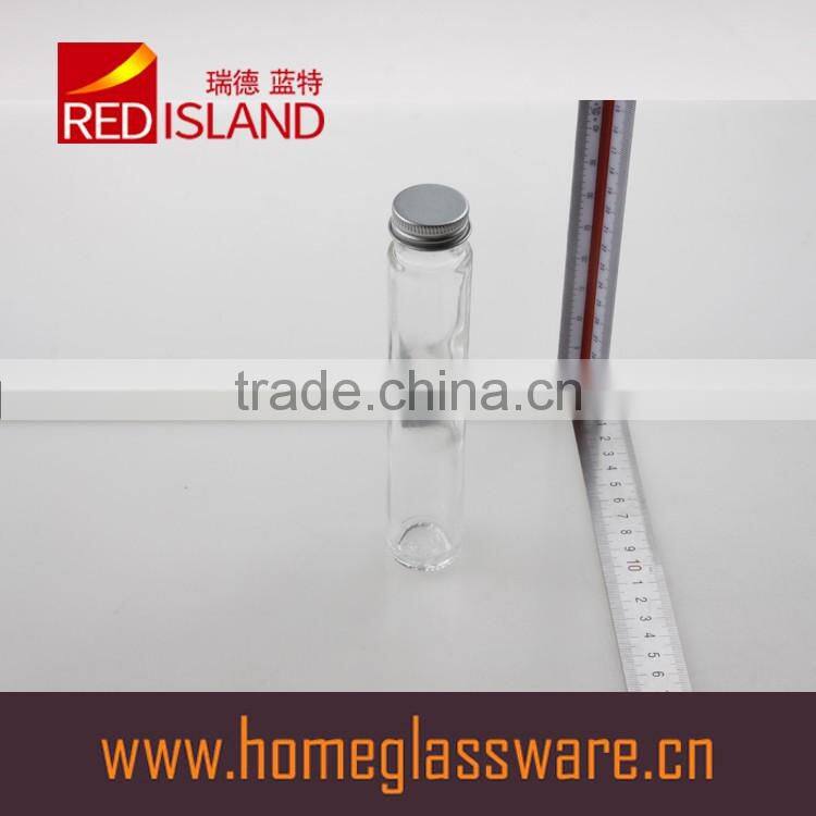 short and thin clear glass bottle for oil, candies or other storage or as fancy gift