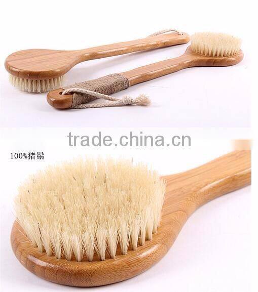 cy304 Dry Skin Natural Bristle Brush Soft Handle Pouch Brush SPA Brushes Bath Shower Bristle Brush with Long Bamboo Handle