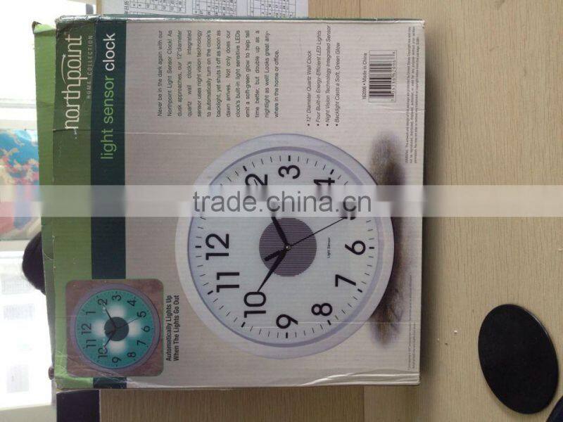 Light sensor wall clock/Light in the Dark clock/office round wall clock