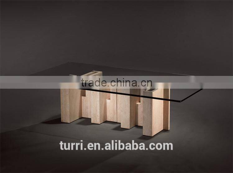 Antique Rectangle Travertine With Glass Center Table