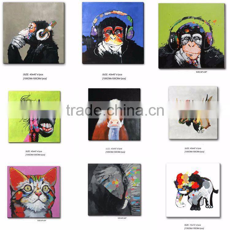 Amazon Best Sellers Hand Painted Oil Painting on Canvas Pop Art Cool Ape Listening Music with Headphone Framed Ready to Hang