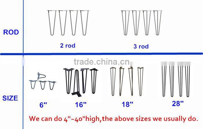 16 inch Set of Four steel hairpin table legs for End Tables