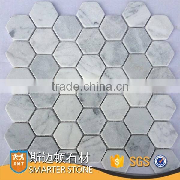 Carrara white marble mosaic chevron mosaic tile with mesh