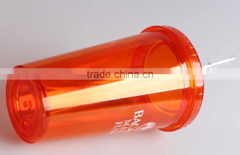 RED Double wall 16oz plastic tumbler with lid and straw