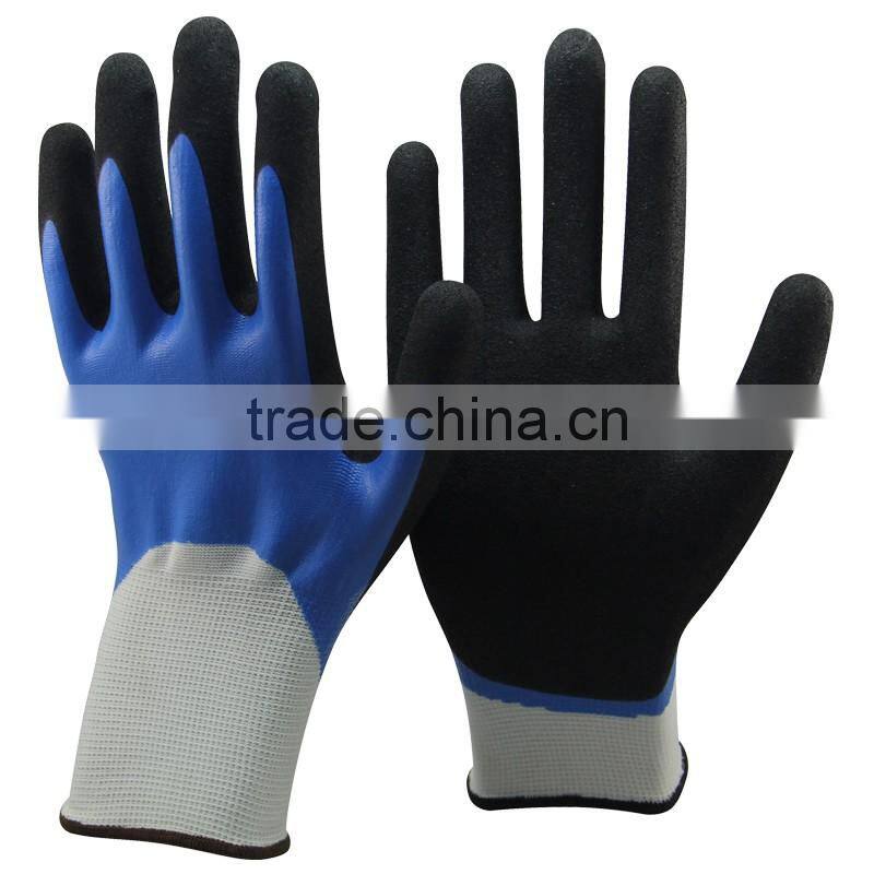 NMSAFETY 13 gauge black sandy nitrile double coated palm anti-slip nitrile stock glove