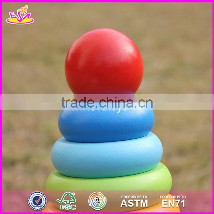 2017 new design colorful rainbow town kids wooden stacking rings toy W13D136