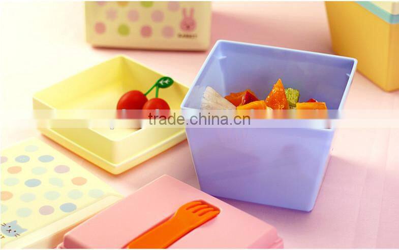 Lovely High Heat Resistance Double Layers Spoons Plastic Bento Lunch Box,CUSTOM hot new product for 2015