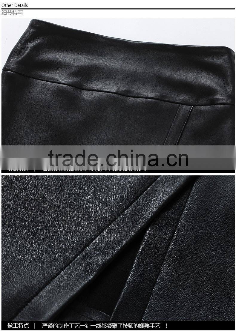 real sheep leather skirts PU leather beautiful step skirts High-waisted Pencil Skirt