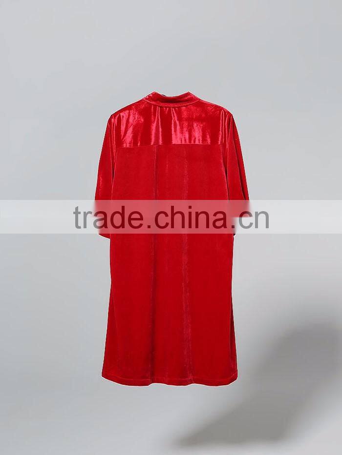 solid color velvet fabric fashion women long loose casual check blank custom chinese names shirt botton design model tops styles