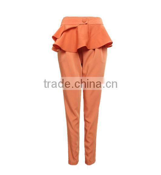 removable ruffle peplum harem trousers in orange color for young lady