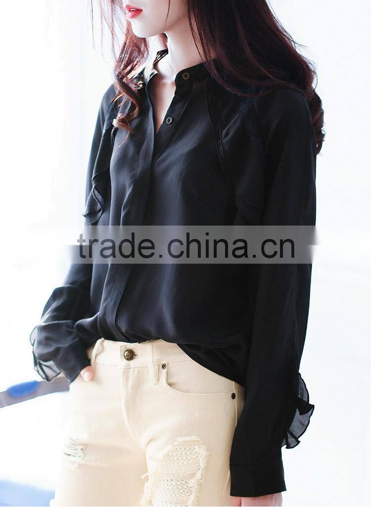 SZXX Wholesale Womens Lady Elegant Black Lace Blouse Shirts