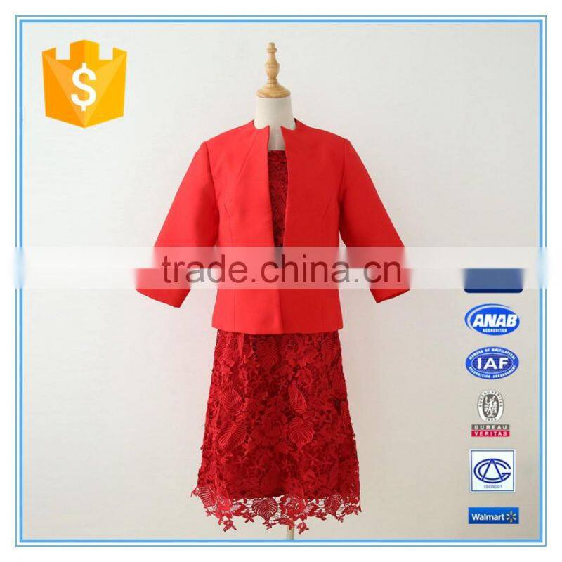 Latest Red Embroidery Lace Suit Dress For Women Wedding