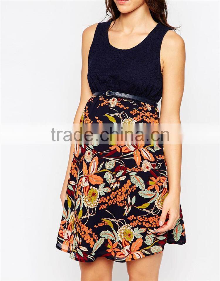 Sexy maternity contrast floral skater dress maternity wear