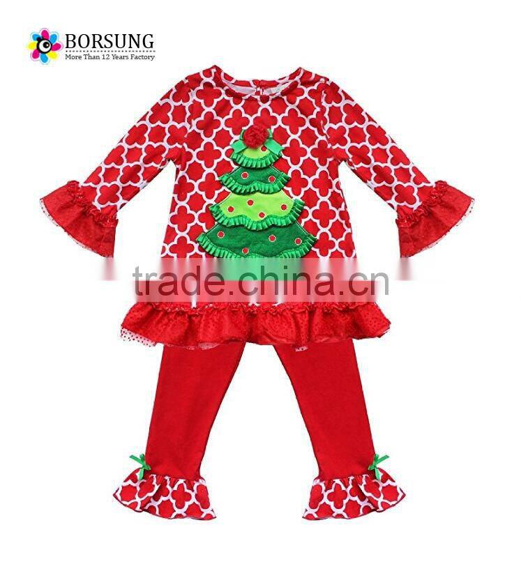 2017 New styles children's christmas outfits baby girls ruffle boutique clothing suit
