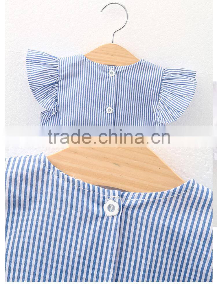 Child 2017 summer new Korean fashion outfit 2pcs set baby flutter sleeve dress white shorts cotton clothing for children