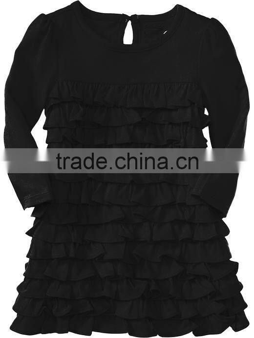 LITTLE GIRLS RUFFLED DRESS IN CHARCOAL MELANGE