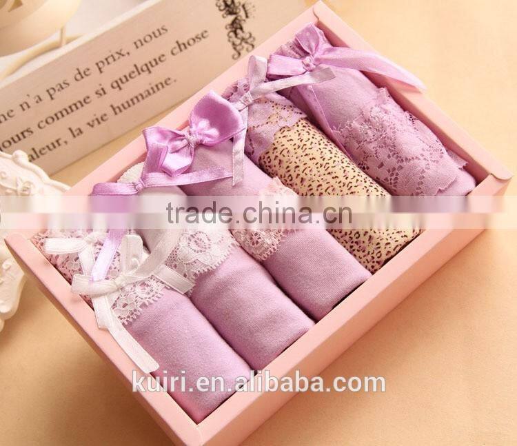 Gift boxed lace ladies underwear cotton blue panties lovely girls women Briefs 41