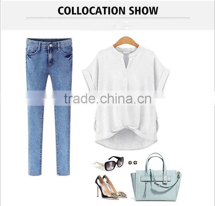 Hot sales European Plus size summer cool cotton solid color shirts for women blusa
