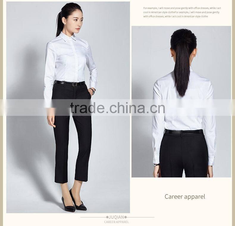 2017 Juqian new design spring women clothing office wear white cotton blouse