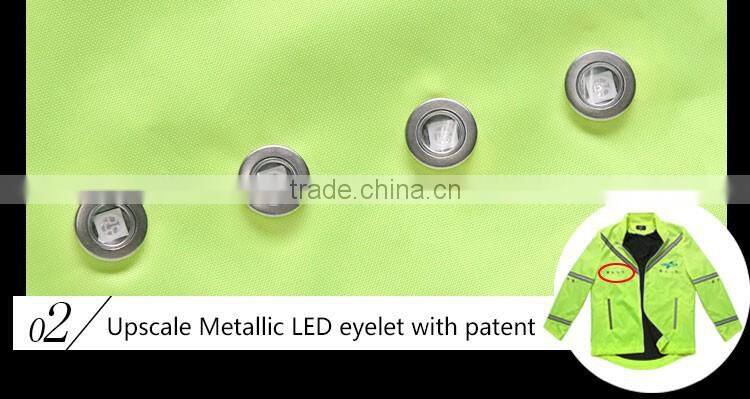 Good quality cycling rain hi vis reflective safety jacket with led lights