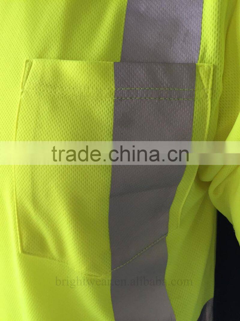 100%polyester short sleeve reflective chest pocket fluorescent t-shirt