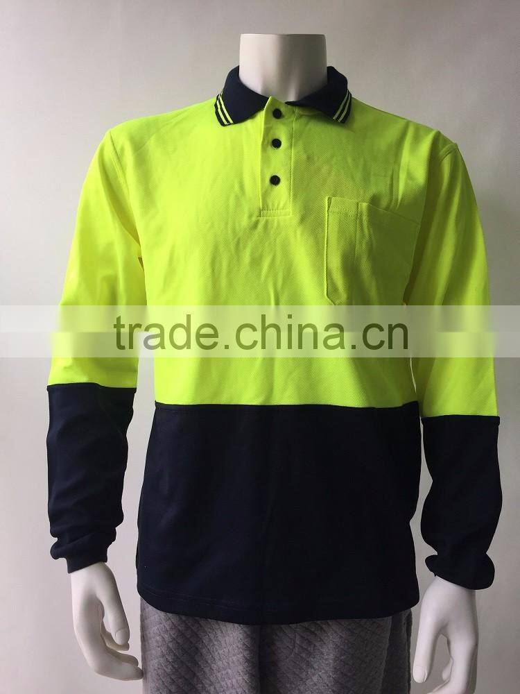 Hot sale poly/cotton two-tone long sleeve Australia safety day use only reflective polo shirt