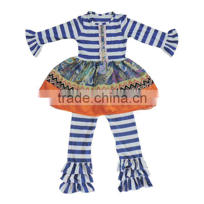 Vintage floral print dress girls school dress multi layered tiered dress set baby girl boutique dress set striped and ruffle set