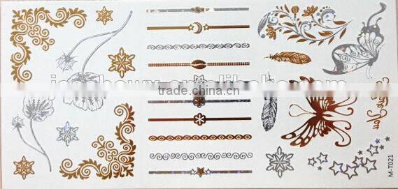 2015 hot sale gold and silver flash tattoo sticker