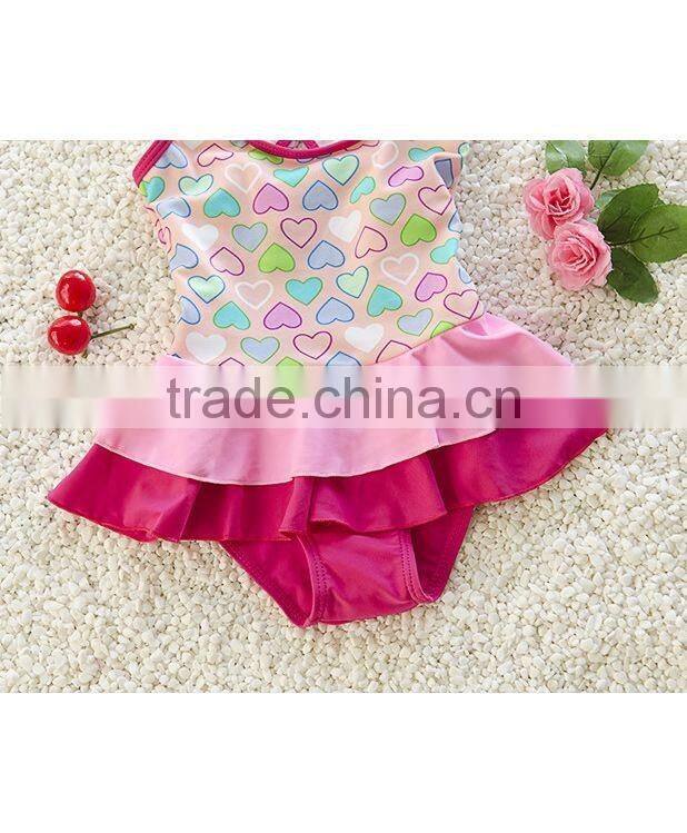 Wholesale kids swimwear girls one piece swimsuit heart printed girls swimwear