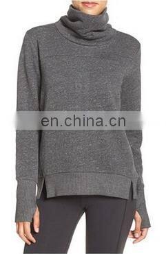 Alibaba Wholesale Ladies Soft Cotton-Infused Pullover Long Sleeves with Thumbholes Cuffs High Funnel Neck Sweatshirt for Women