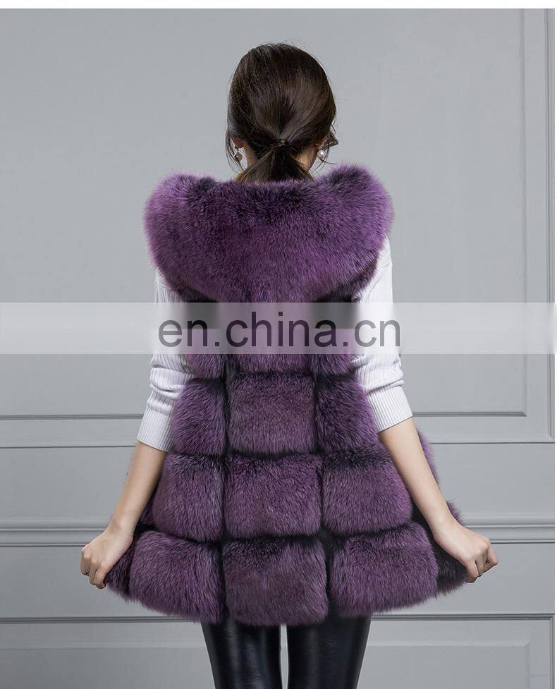 Russian Style Fox Fur Vest With Hat Real Fox Fur Gilet For Women