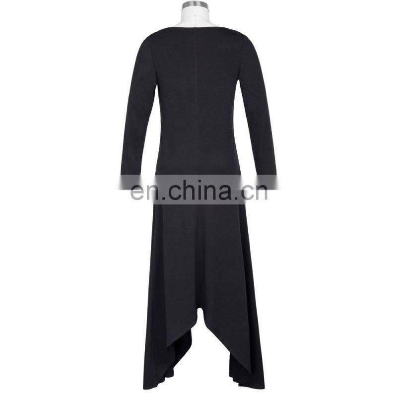 Kate Kasin Womens Casual Loose Long Sleeve Crew Neck Black Irregular Hem Dress KK000711-1