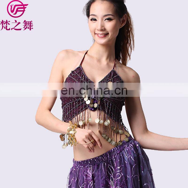 S-3013 Cheap sexy sequin tassel performance belly dance tops for sale