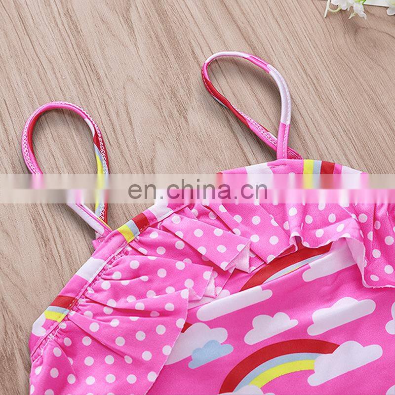 2019 summer new pink rainbow print kids cloud ruffle swimwear off-shoulder one piece baby girl swimsuit