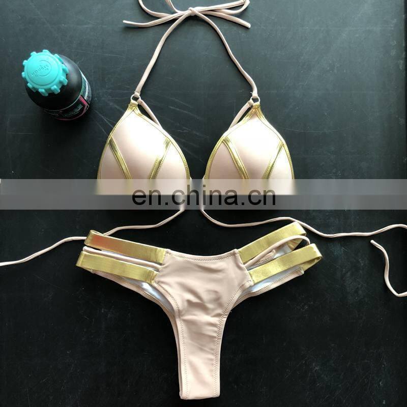 2019 New Bikinis Set Women Swimwear Push Up Pad Bikinis Bronzing Solid Swimsuit Strapless Women Beachwear Bathing Suits