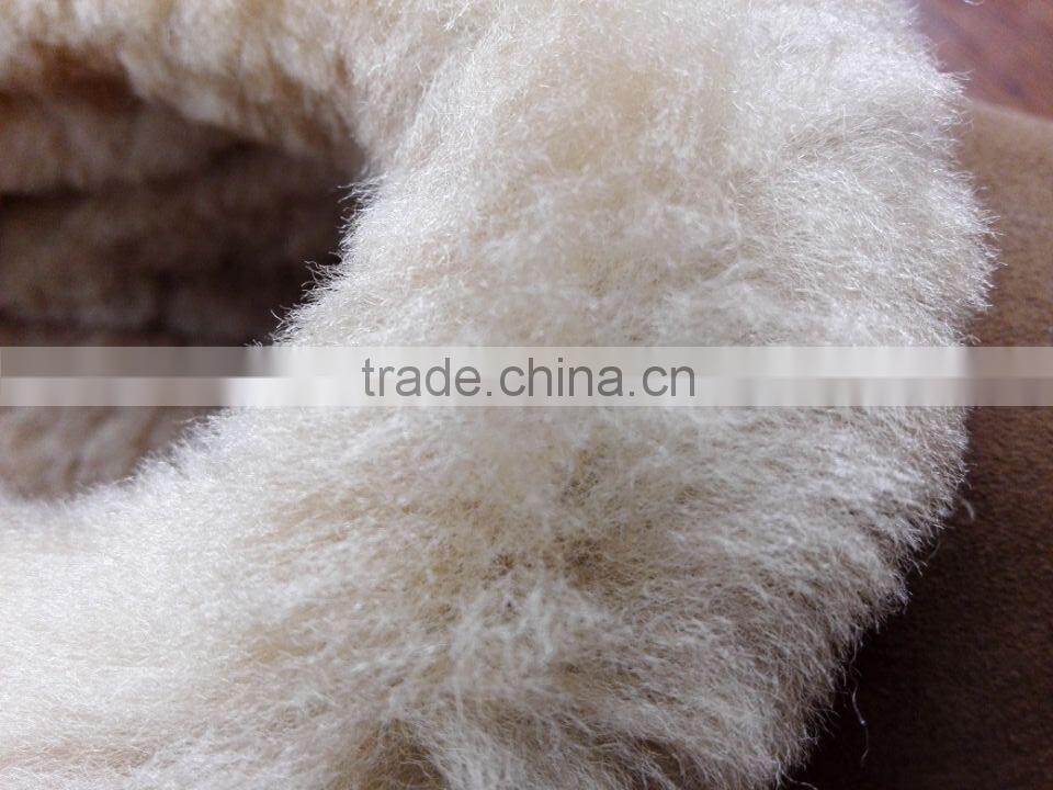 warm plush fur collar cow suede upper sheepskin lining men leather slipper