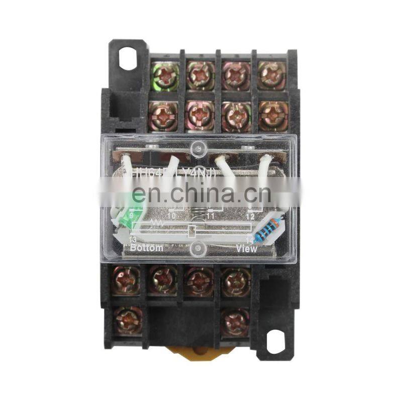 LY4NJ HH64P AC 110V 220V DC 12V DC 24V 14PIN 10A silvercontact Power Relay Coil 4PDTintermediate relay switchwithsocket Base