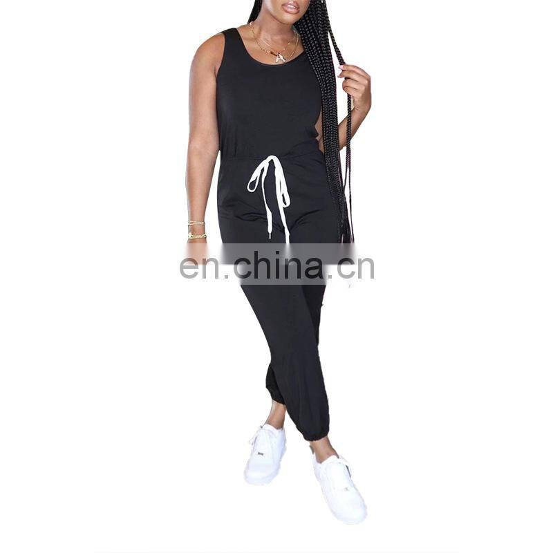 Wholesale customized women's jumpsuit Western style Sexy summer sleeveless vest Round neck Solid color Sports jumpsuit