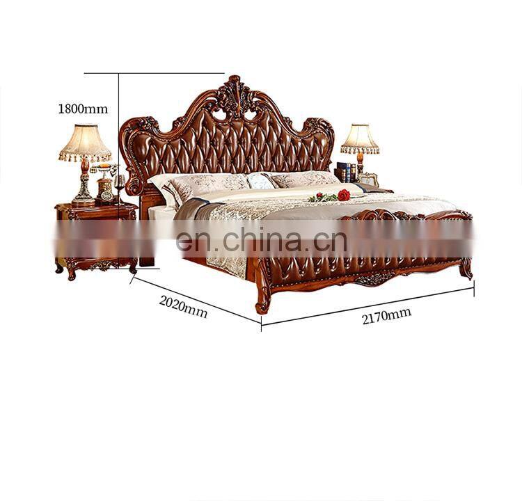 American Oka Solid wood bedroom bed Classic design Royal leather double bed