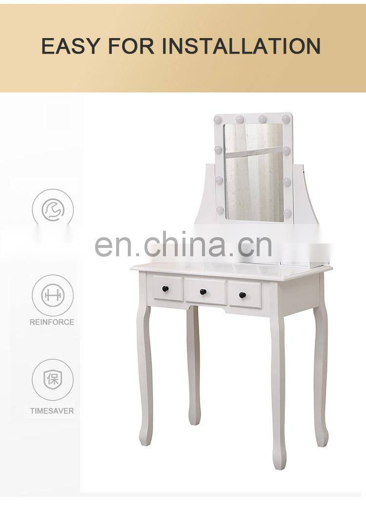 Wholesale Modern White Wooden Cupboard Dressing Table With Mirror And Stool For Bedroom