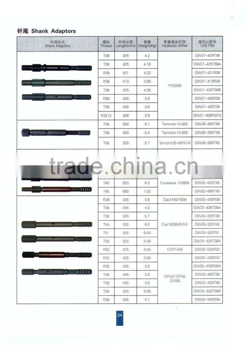 mining drilling Shank adaptor R3212, R25 R28 T45 T51